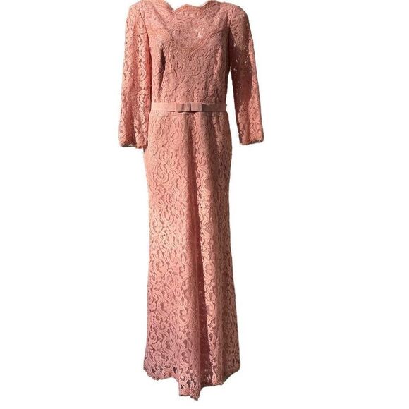 Tadashi Shoji blush Evening Dress Gown Cocktail Wedding Lace Lined Pink Size 12 - Picture 1 of 14